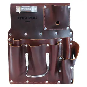 TOOLPRO Left-Hand Oil-Tanned Drywall Hanging Tool Bag Organizer, Featuring 8 Tool Pockets