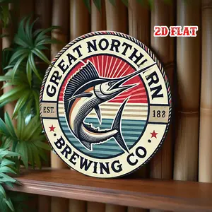1pc Great Northern Brewing Logo-Inspired Round Metal Wall Plaque - Marlin Fish & Beer Brand Emblem, Retro Beer Sign for Bars, for Cave, Pubs, Homes - Vintage 188 Year Design, /Outdoor Durable Hanging Decor,  Perfect for Room Decor