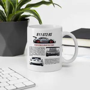 Porsche 911 GT3 RS Mug - Black and White 11oz and 15oz Drinkware - Tumbler Reuse Coffee Cup
