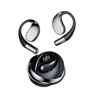 MSHUKCOE Open-Ear OWS Headphones, Ear Hooks Design, Wireless Earbuds, HD Mic, Digital Display, Waterproof, 24H Playtime, Bluetooth 5.4, Gaming, Low Latency, IPX7 Waterproof, Type-C Fast Charging, Noise Cancelling, Black