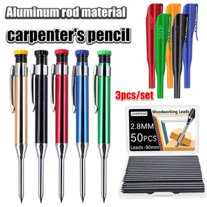 2.8mm Woodworking Pencil (Aluminum Body, Durable), 1 Pencil + 1 Cap + 1 Large-Capacity Lead Box, for Deep Hole Marking, Office Stationery & Engineering Drawings, Ideal for Carpenters, Construction Workers & Architects