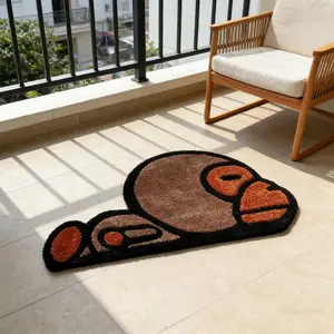 Cute Monkey Shaped Carpet, Creative Fun Living Room Bedroom Rug, Cartoon Pattern Rug, Washable Plush Mat, Washable Rugs, Home Decor for Sofa Coffee Table Wardrobe Study Hotel Apartment