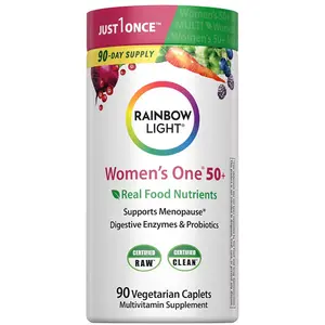 Rainbow Light Womens One + Multivitamin 50 Plus | 90 Caplets | Supports Menopause | Real Food Nutrients, Digestive Enzymes & Probiotics