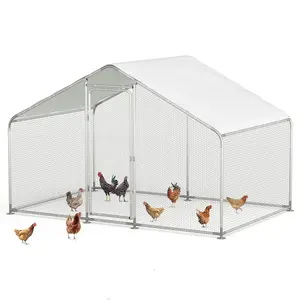 Large Metal Chicken Run, Chicken Coop with Lockable Door Spire Shape Walk-in Chicken Hen House with Waterproof & Anti-UV Cover Outdoor Poultry Cage
