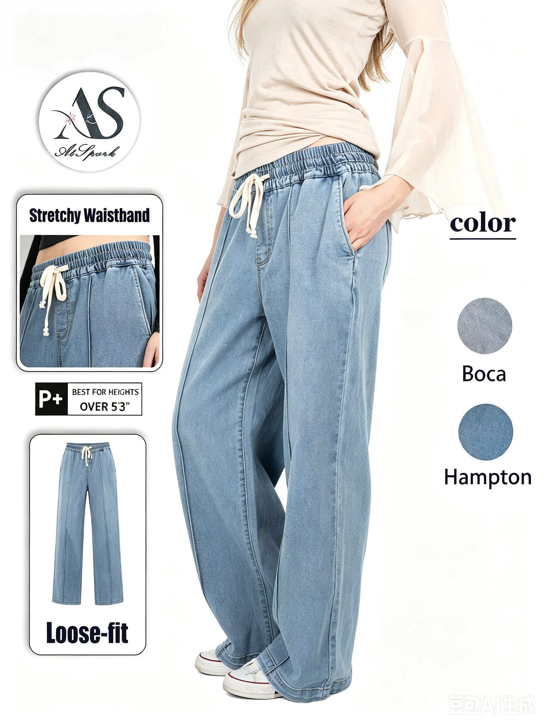 AtSpark Women's High Rise Slouchy Jeans, Minimalist Wide Leg Style in Buttery Soft Stretch Denim with Drawstring and Tummy Control, Bottoms, Halloween, Plus Size, Christmas, Thanksgiving, Easter, Valentines Day, Tummy Control Jeans, Baggy Wide Leg Jeans