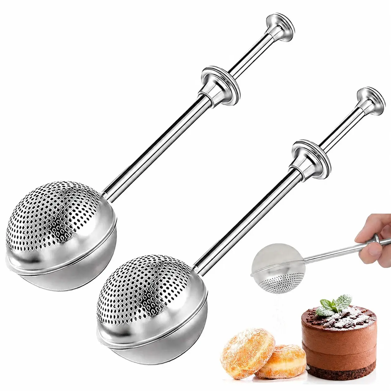 2 Pcs Powdered sugar shaker duster, flour dispenser for bread baking, rice flour sifter, sourdough bread baking supplies, ideal for powdered sugar and flour distribution