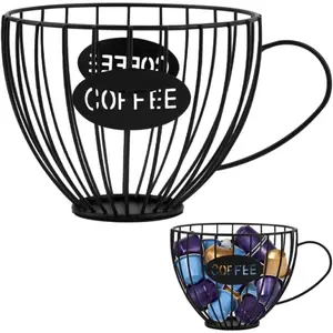 Coffee Pod Holder Large Capacity K Cup Holder for Counter,Coffee Filter Holder Black Wire Coffees Storage Basket for Kitchen Countertop,Coffees Bar,Coffe-e Station Organizer,Coffee Bar Accessories