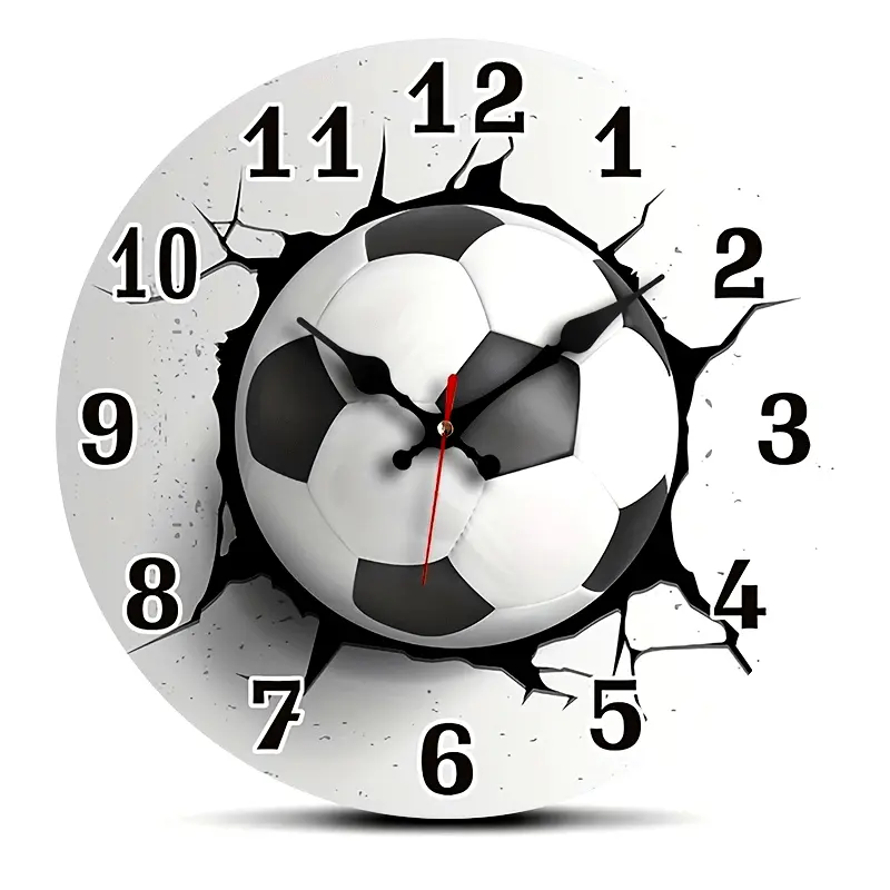 Silent Quartz Football Pattern Wooden Wall Clock Stylish Indoor Household Wall Decoration # FootballWallClock # SportsHomeDecor # SilentQuartzClock # WoodenWallClock # Minimalist Decor # RoomOrnament # HomeWallDecoration