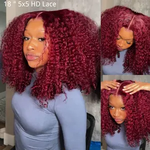 [250% 18" Only $119] QTHAIR 250% Density 99J Burgundy Red Burmese Curly Wig Pixie Roll Wig Glueless Pre-cut 5x5 HD Lace Closure Human Hair Wigs Finger Coil Ends 18 Inch Beginners Friendly Natural Looking #TikTokShopStockUp