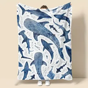 Romantic ocean style whale shark pattern warm blanket children adult nap blanket soft and comfortable suitable for all seasons