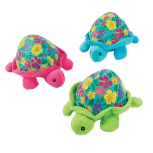 5 1/2" x 6 1/2" Luau Bright Flower Shells Stuffed Turtles - 12 Pc.