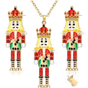 3 count Christmas  Set for Women 1 Pairs Christmas Earrings, 1 Nutcracker Necklace  Set for Christmas