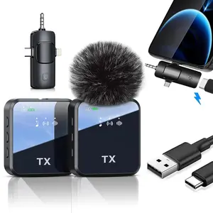 Wireless Microphone, 3-in-1 Receiver with Noise Cancelling Function, Wireless Lavalier Microphone for Video Recording, Podcasting, Vlog, Live Streaming, Audio, Lapel Mic