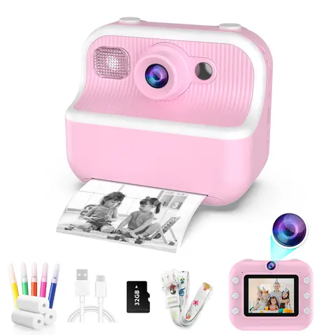 Kids Purple M8 Instant Print Digital Camera - 2.4 in LCD Display, 1080P, Built-in Flash, USB, 12 Photo Frames, MP3 Player, SD Card Compatible, Time Lapse, Portable Sports Toy Camera for 3-12 Year Olds, Viral Christmas Gifts for Girls & Tweens