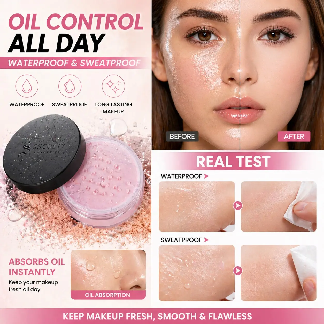 4-Color Setting Powder, Makeup Powder, Color Correction and Brightening, Oil-Control Long-Lasting, Smooth Skin Finish, Flawless, Semi-Transparent Setting Powder, Face Setting Powder