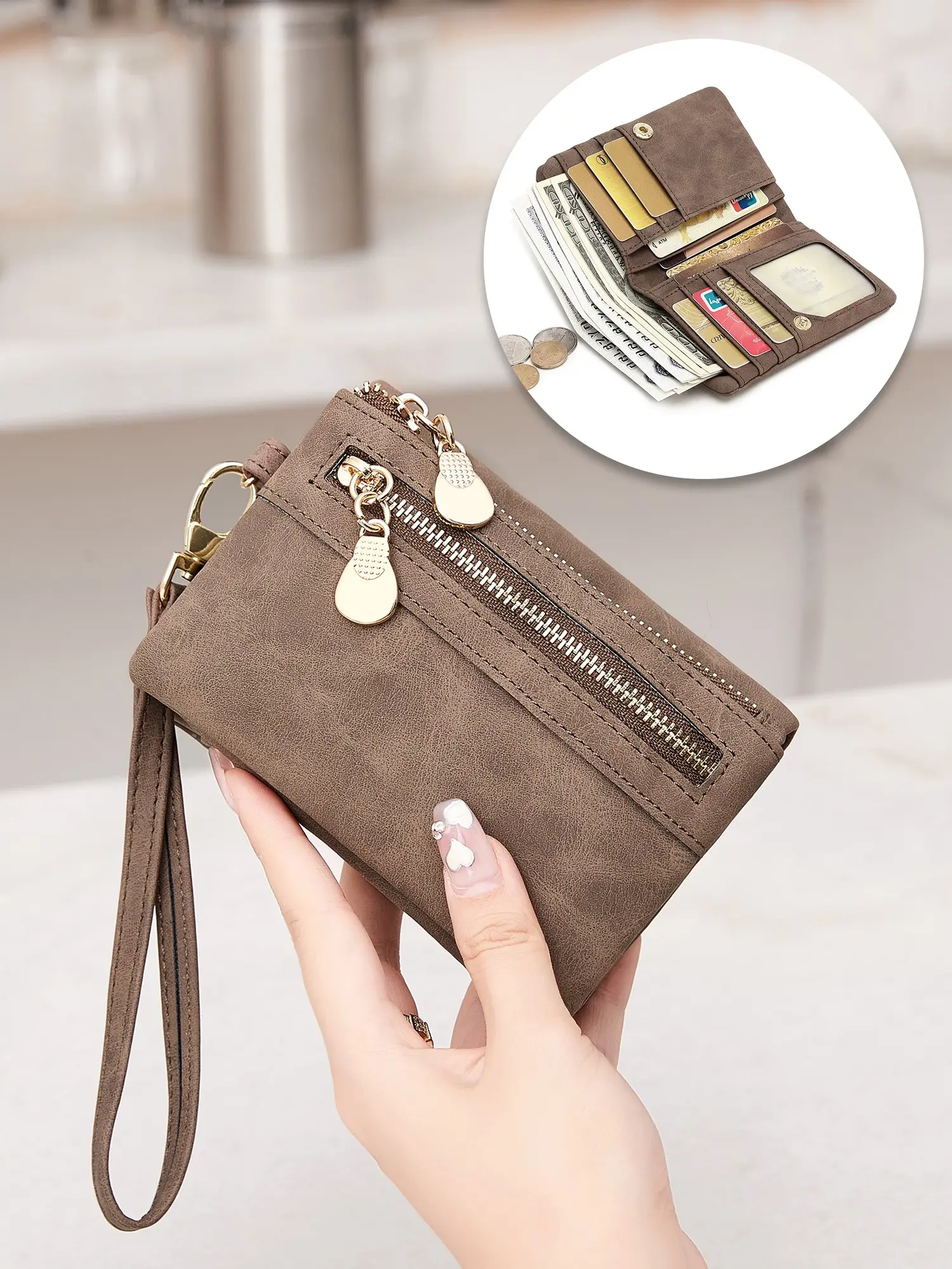 Women's Short Bifold Wallet with Double Zippers, Coin & Card Holder, Small Pocket for Bills & Tickets, Portable Daily Travel Wristlet Clutch, Perfect Gift for Christmas, Valentine's Day, Birthday & Anniversary, Pu Bifold Wallet, Wallets Women