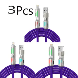 240W Fast Charging 2-in-2 Data Cable with 7-Color Breathing Led Light – Multi-Functional for Mobile Phones & Car Use, Type-C Charger Cable