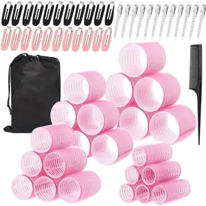 60-Piece Hair Rollers Set for Women 4 Sizes Curlers with 34 Clips Storage Bag & Comb Heatless Styling Solution for Thick Medium Fine Hair