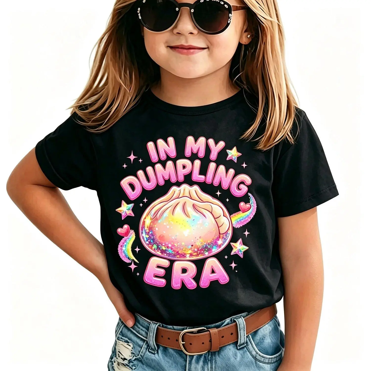 In My Dumpling Era Pink Glitter Rainbow Bao Art Glitter Dumpling Girls Clothes Relaxed Fit Comfortable Fit Quick Dry Cute Tee Graphic Tee Unisex T-Shirt