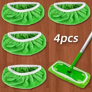 Reusable Mop Pads Set of 4, Washable & Durable, High Absorbency for Wet Dry Cleaning, Polyester Fiber with Edges, Mop Head Refill