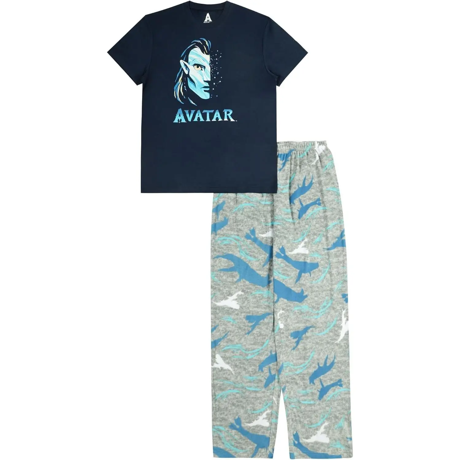 Men's Soft Cotton 2-Piece Round Neck Shortsleeve Pajama Set - Avatar: The Way of Water Coral Reef Merchandise, Menswear Sleepwear & Loungewear