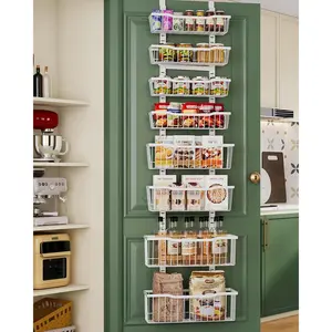Over The Door Organizer,8-Tier Over The Door Pantry Organizer with Adjustable Baskets,Metal Hanging Pantry Organizers and Storage for Kitchen, Back of Door Seasoning Rack (White)