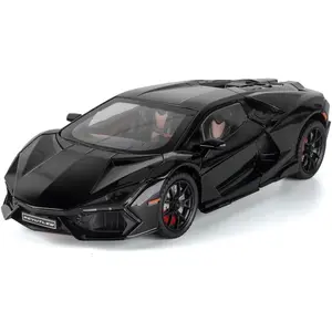 1/24 Black Lamborghini Revuelto Diecast Model Car, Battery-Powered Pull-Back Toy Vehicle with Light & Sound Mode, Power Off Mode for Collectors
