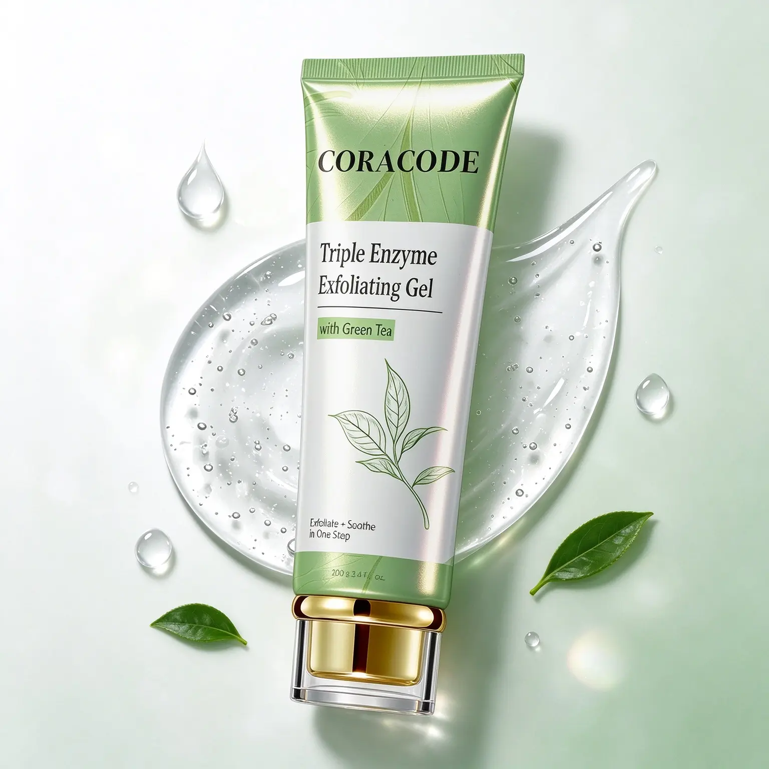 CORACODE Green Tea Triple Enzyme Exfoliating Gel - Gentle Facial Exfoliator for Smooth & Bright Skin, One-Step Exfoliation & Soothing Care, 100g/3.4 fl oz