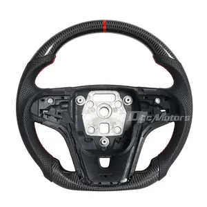 Real Carbon Fiber Sport Flat Steering Wheel for Chevrolet Camaro 2012-2015 D-Type Racing Design with Red Stitching and Paddle Cutouts white  steering  wheel