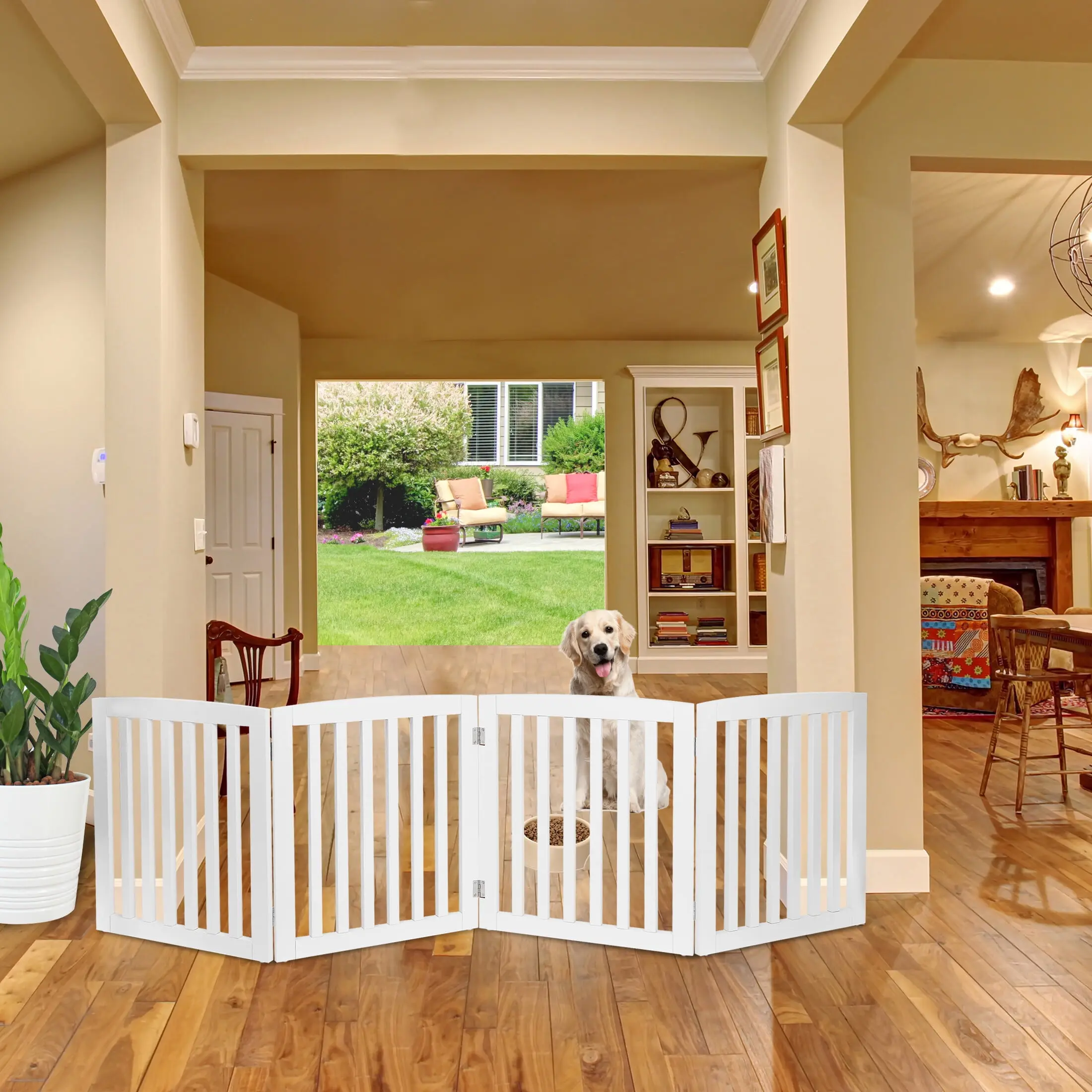 Pet Republic 24'' Tall Portable Foldable 4-Panel Pet Dog Gate - White Fence for Home Doorways, Stairs