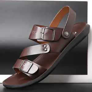 Summer men's sandals Men's Sandals Black and brown comfortable sandals Leather Footwear Boy Buckle Weight Casual Walking Shoes