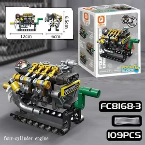 120 Pieces Mini Engine Model Kit, Building Blocks Set, Dual Four Six Cylinder, Moving Piston Mechanism, Collectible Gift for Enthusiasts, Holiday Present