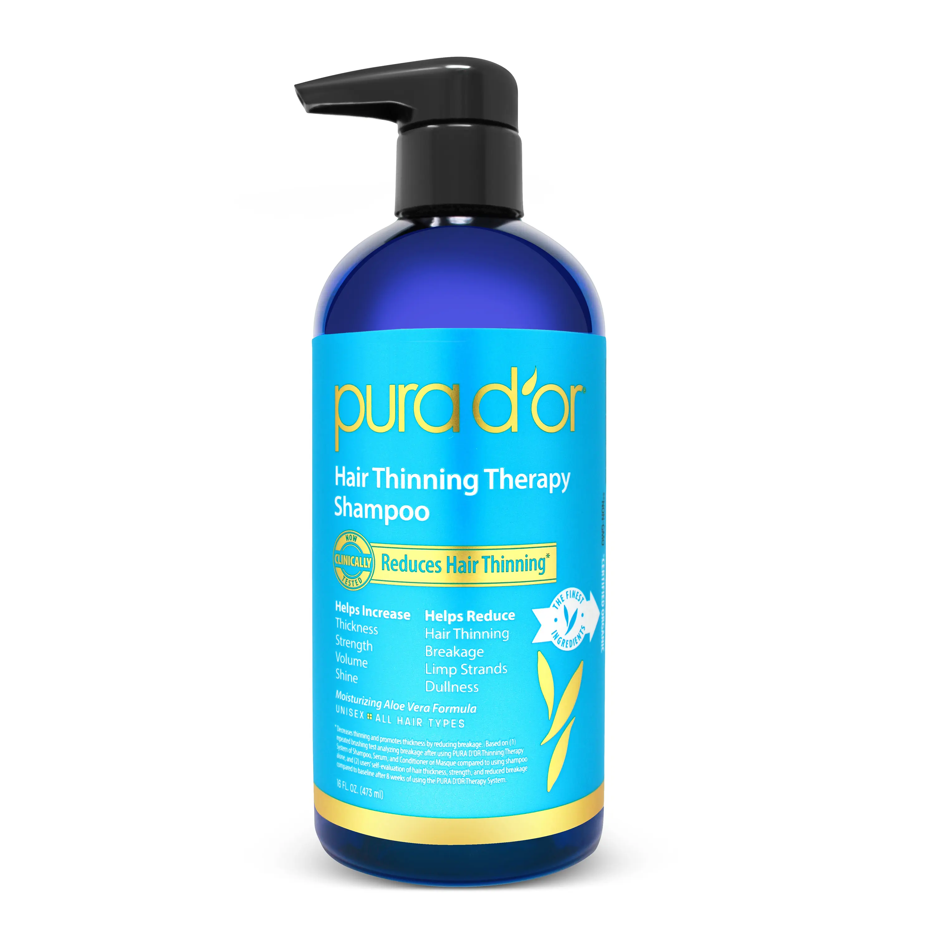 PURA D’OR Hair Thinning Therapy Shampoo 16oz (473ml) – Thickening Shampoo for Thinning Hair with Biotin, Argan Oil, Aloe Vera & Rosemary Oil, Sulfate Free Hair Growth Shampoo