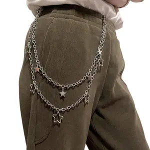 Elegant Star Pants Chain Double Layered Chain Belt, Detail Punk Retro Alloy Waist Chain, Hip-hop Rock Fashion Waist Chain, All-match Clothes Accessories for Women and Men, Vintage Jewelry