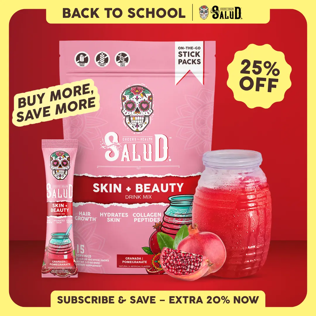 Salud 2-in-1 [Skin + Beauty] Drink Mix Packets, Collagen Peptides with Verisol, Hyaluronic Acid, Vitamin C, Biotin + Lustriva, Beauty Drink Packets, Hydration Sticks, Gluten Free, For Men & Women, (15 Servings)