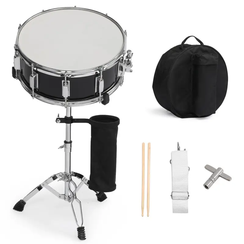 14x5.5in Poplar Shell Beginner Student Snare Drum Set - Compact, Easy to Carry, Durable Oxford Cloth Zipper Bag, 1x Pair of Drumsticks, Mute Pad, Drumstick Holder, Strap, Black Hardware, Perfect Gift, 1 X Pair Of Drum Sticks, High-Grade Alloy With Chrome,
