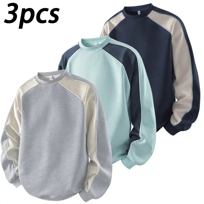 Men's Stylish Fashion Basic Crew Neck Longsleeves Sweatshirt - Menswear Tops, Simple Regular Fit, Versatile for Spring, Autumn Daily Wear, Round Neck
