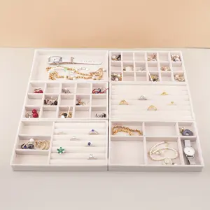 jewelry storage unit,6pcs Set Stackable Jewelry Organizer Trays for Drawers, Rectangle Multi-Sectional Tabletop Storage, Jewelry Drawer Inserts Container Display Case Storage for Earring Necklace Rings Bracelet with Removable Dividers Halloween Maple Leaf