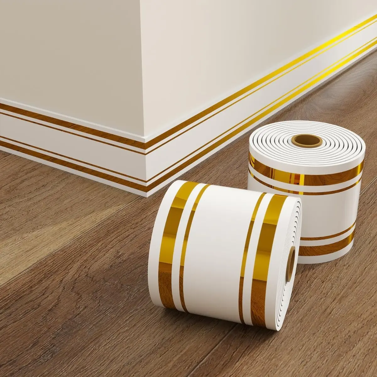 Self Adhesive Wall Trim Pvc Skirting Board Baseboard Trim Sticker Waterproof Floor Skirting Line Border Decal Home Decor Wall Sticker for Bathroom Kitchen Living Room Diy Renovation