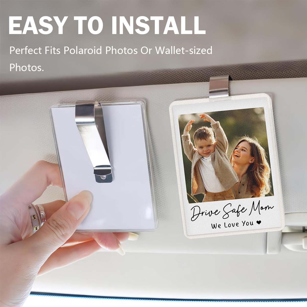 2Pcs Car Picture Holder for Car Sun Visor, Wallet Size Mini Picture Frame for Polaroid Go and Instax Mini, Horizontal & Vertical Display Car Decor, Personalized Gifts for Boyfriend Girlfriend Birthday Solar Powered Bluetooth Dome mini steering wheels