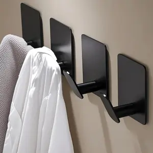Adhesive Hooks - 4 Pack Towel/Coat Hooks Wall Hook Stick on Bathroom or Kitchen (Matte Black, Stainless Steel)