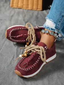 Women's Ethnic Beaded Flat Shoes, Soft Comfortable Shoe Lining, Bohemian Style Breathable Casual Shoes, Daily Wear