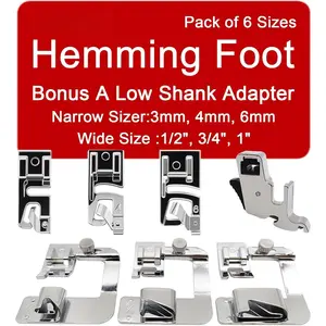 6 Size Rolled Hem Presser Foot Set Wide Rolled Hem Foot & Narrow Foot Hemmer Bonus a Adapter for , & Janome Low Shank Sewing Machines. Hemming   with Distinctive Sizes