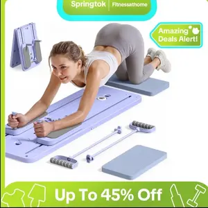 Springtok Multi-Functional Ab Exercise Board - Foldable Home Pilates Reformer with Knee Mat, Timer & Resistance Bands, 300LB Weight Capacity gym core workout