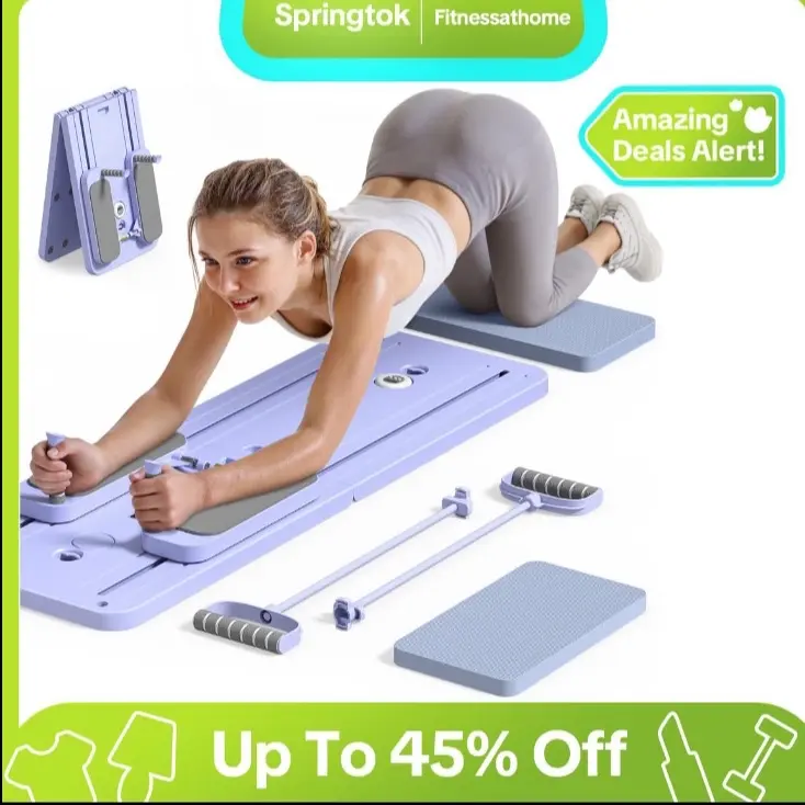 Springtok Multi-Functional Ab Exercise Board - Foldable Home Pilates Reformer with Knee Mat, Timer & Resistance Bands, 300LB Weight Capacity gym core workout