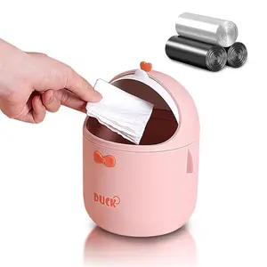 Cute Blush Pink Vanity Desktop Trash Can with Cover & 90 Trash Bags, Smooth Mini Countertop Bin for Home Cleaning, Ideal Gift for Kids