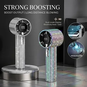 Glitter Handheld Turbo Fan, Portable 3-Speed Rechargeable Mini Fan with Digital Display, Strong Wind Personal Fan for Travel Outdoor Activities and Office