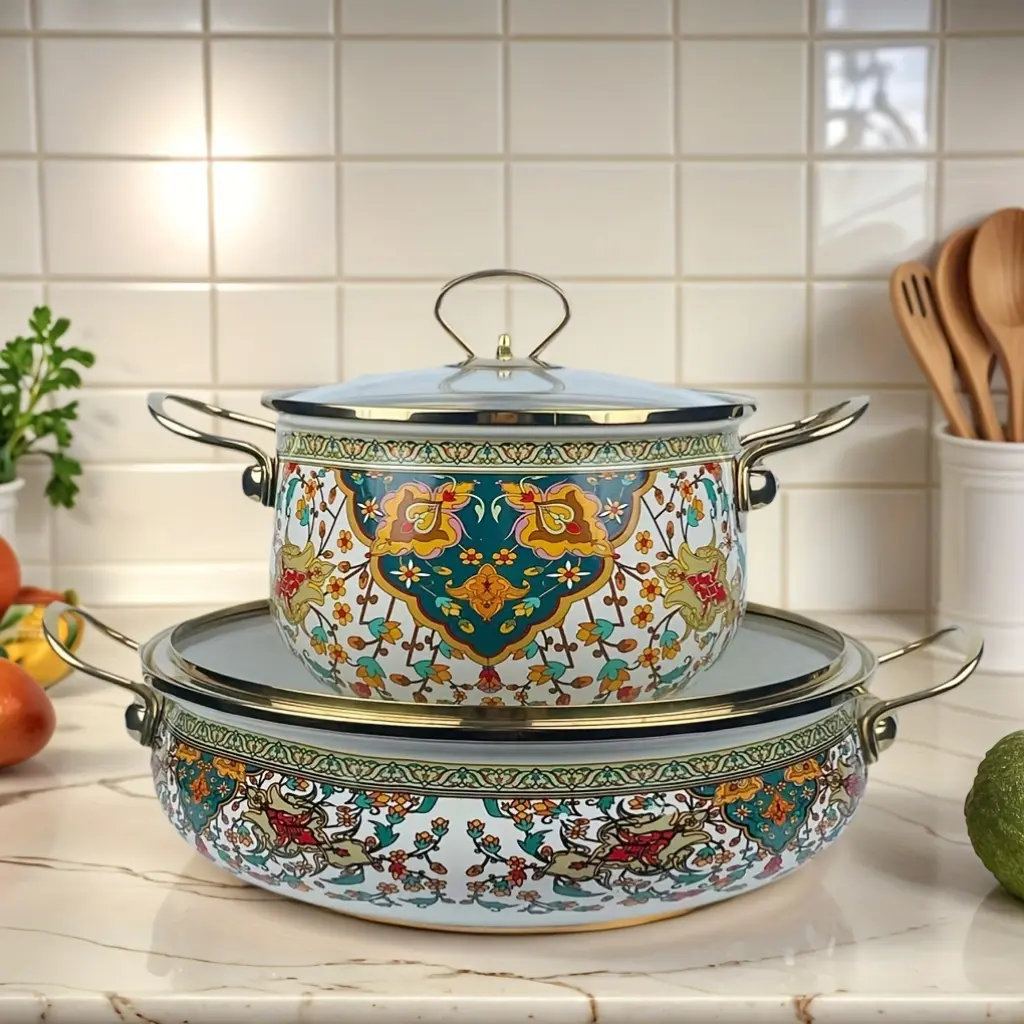 Vintage floral series enamel stew pot, household soup pot, large-sized seafood pot, gas electric stove, universal boutique kitchenware