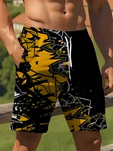 Men's Printed Geometric Pattern Summer Vacation Beach Pants Trunks, Summer Swim Trunks, Adjustable Drawstring Waist, Suitable for Beach & Summer Outings, Beach Outdoor Wear