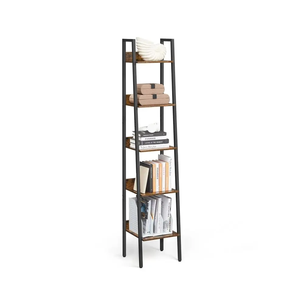 VASAGLE 5-Tier Narrow Wood Ladder Bookshelf, 11.8x13.3x66.9 In Organiser Rack, for Home Office, Living Room, Bedroom, Collectibles Display